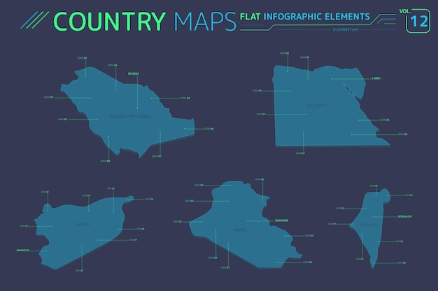 Syria Israel Egypt Iraq and Saudi Arabia Vector Maps