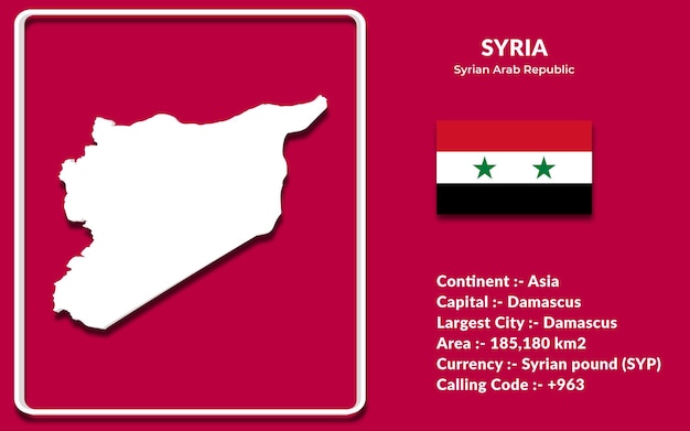 Syria map design in 3d style with national flag