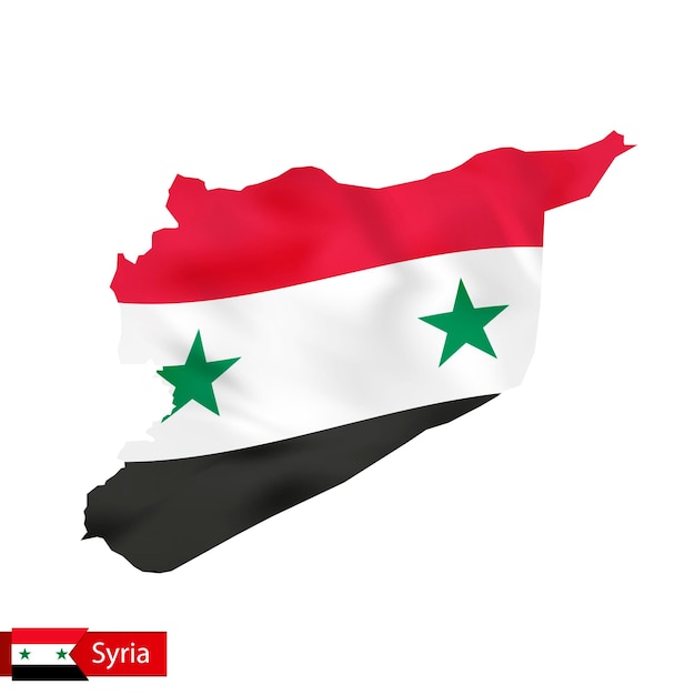 Vector syria map with waving flag of country