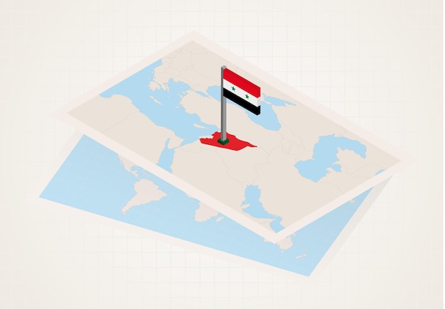 シリアの等尺性国旗が地図上で選択されたシリア