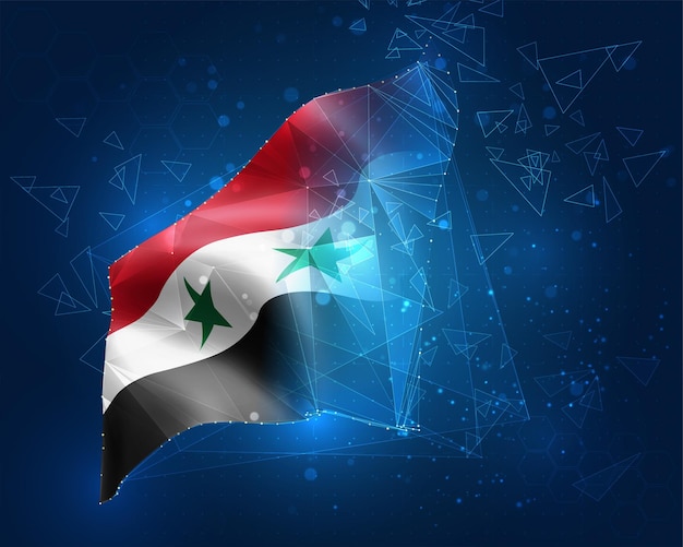 Syria, vector flag, virtual abstract 3D object from triangular polygons on a blue background