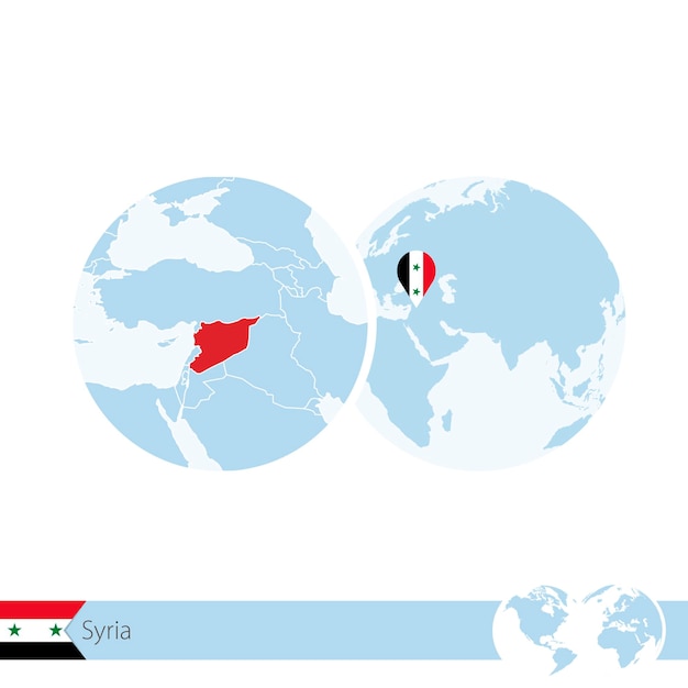 Siria sul globo del mondo con bandiera e mappa regionale della siria. illustrazione di vettore.