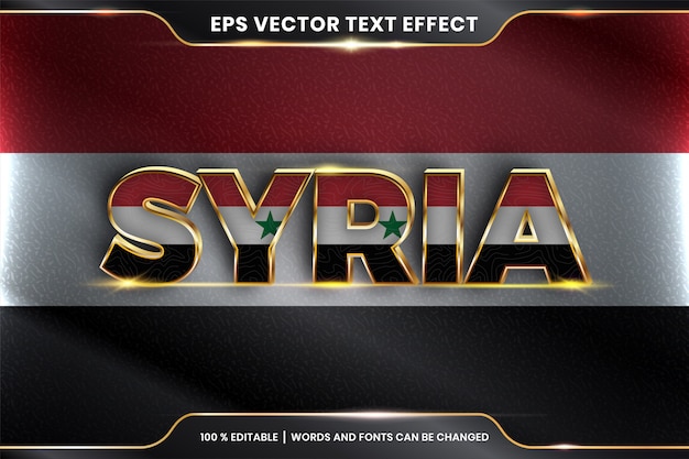 Syrië met zijn nationale landvlag, bewerkbaar teksteffect met gouden kleurstijl