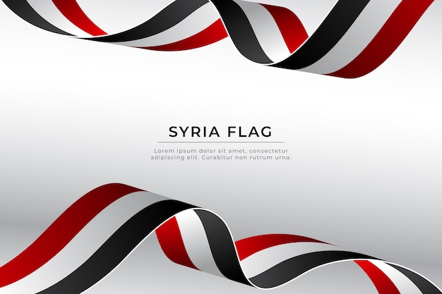 Syrië vlag ontwerp. Realistisch zwaaiend lint Syrische vlag achtergrond