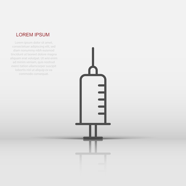 Syringe icon in flat style Inject needle vector illustration on white isolated background Drug dose business concept