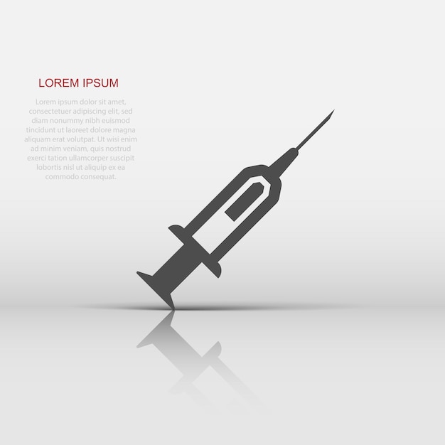 Syringe icon in flat style Inject needle vector illustration on white isolated background Drug dose business concept