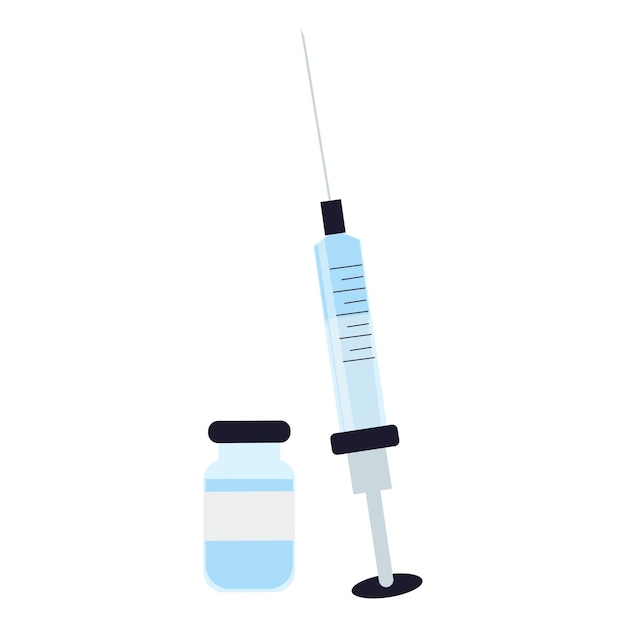 Syringe and injection bottle flat vector illustration isolate.Syringe and vaccine bottle flat vector