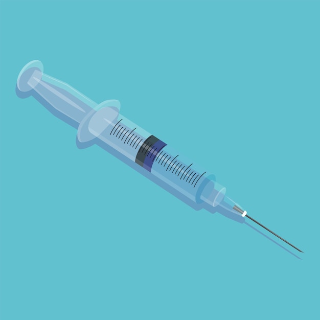 Vector syringe isolated on blue flat background