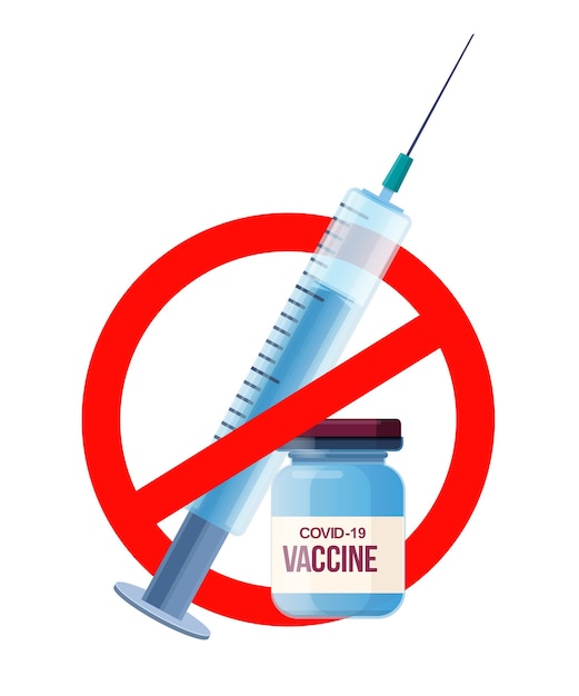 Vector syringe and vaccine bottle in red forbidden sign on white background no vaccination concept