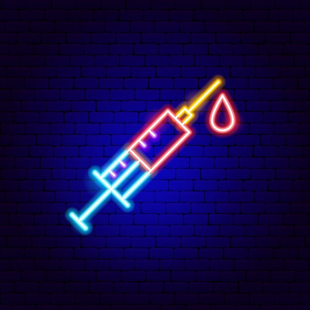 Syringe vaccine neon sign. vector illustration of medical promotion.