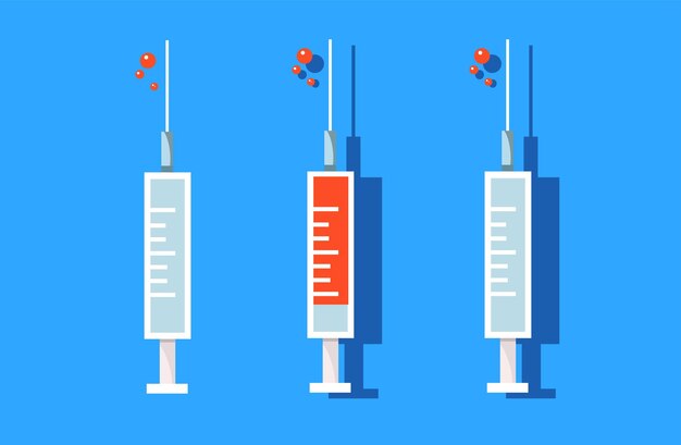 Набор векторных шприц с каплями крови
