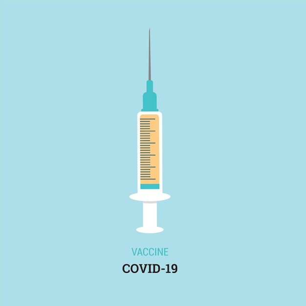 フラットスタイルのcovid19ワクチンアイコンイラストと注射器