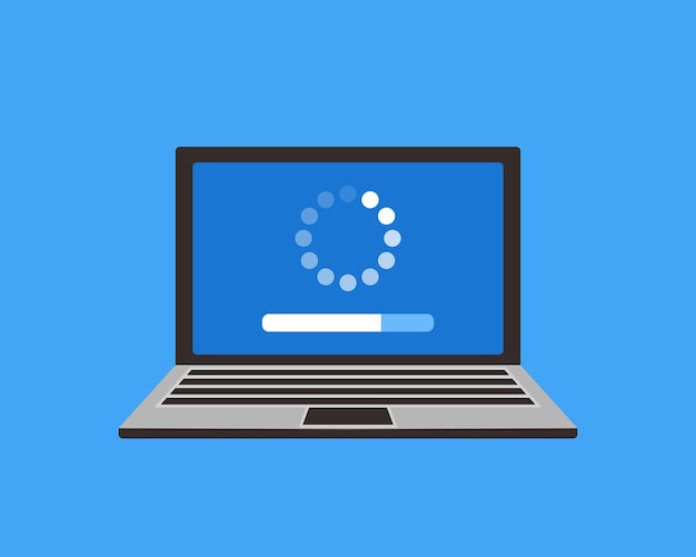 Systeemsoftware-update en upgradeconcept Laadproces in laptopscherm Vectorillustratie