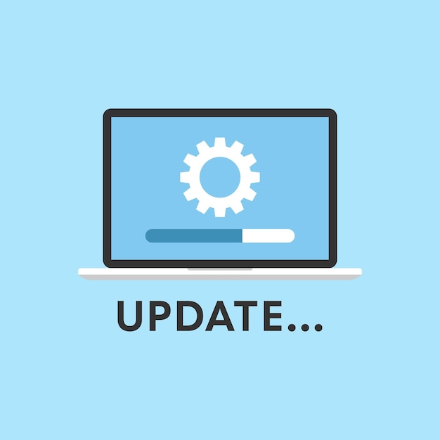 Systeemupdatepictogram in vlakke stijl Software-upgrade vectorillustratie op geïsoleerde achtergrond laptop uploadproces teken bedrijfsconcept