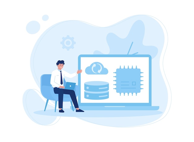 the system automatically backs up data with the cloud concept flat illustration