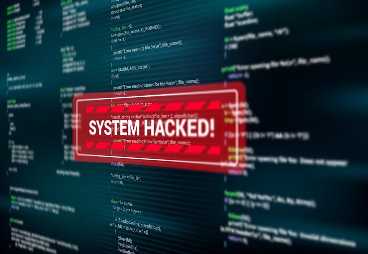 Vector system hacked, warning alert message on screen of hacking attack, vector. spyware or malware virus detected warning red message window on computer display, internet cyber security and data fraud