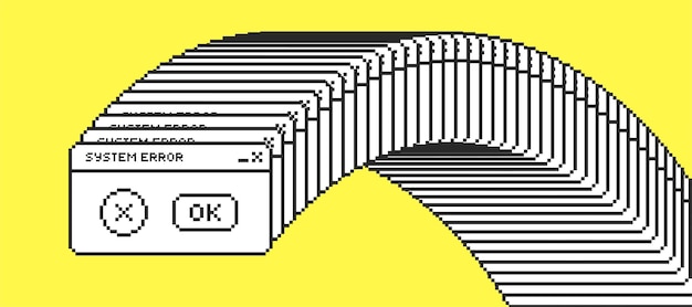 ピクセルアートスタイルのシステムメッセージ画面 ウイルスポップアップ ベクトルイラスト