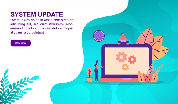 System update illustration concept with character. landing page template