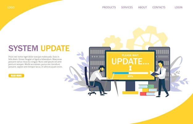 システム更新ベクター ウェブサイトのランディング ページのデザイン テンプレート
