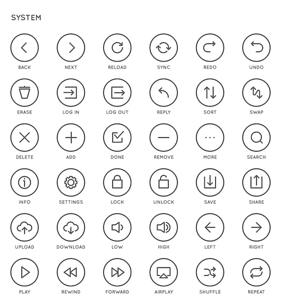 System user interface ui vector icon set high quality minimal lined icons for all purposes