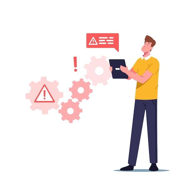 Vettore errore di lavoro di sistema, sito web in costruzione, illustrazione di manutenzione della pagina 404