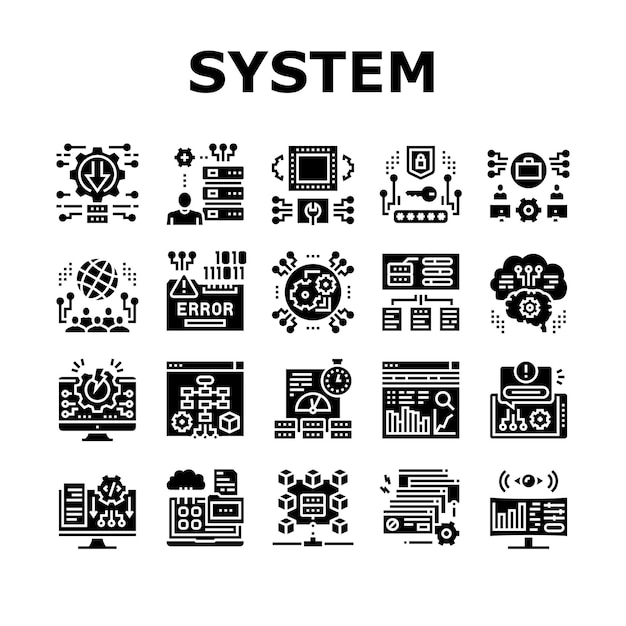 システム ワーク プロセス コレクションのアイコン セットのベクトル