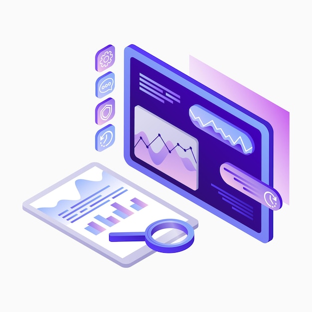 Systems for data analytics illustration data analyse diagram white template