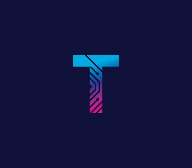 Vector t alphabet technology logo design concept