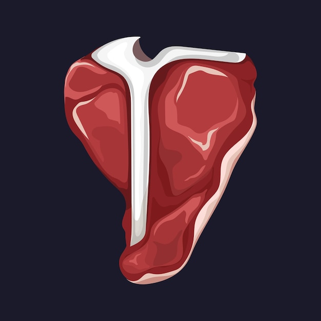 T-Bone Meat Sliced Raw Grilled Vector Illustration