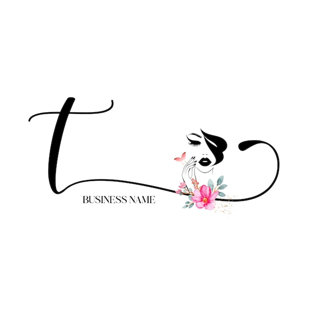 T initial letter Beauty floral logo