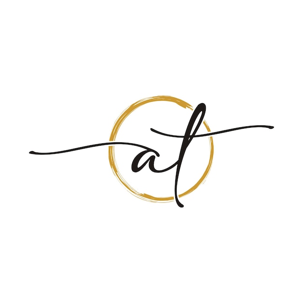 A T Initial Script Letter Beauty Logo Template