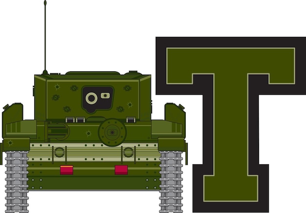 Вектор t для изучения танкового алфавита военная история образовательная иллюстрация