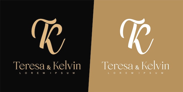 Vettore t e k lettera logo design modello matrimonio logo tipografia logo