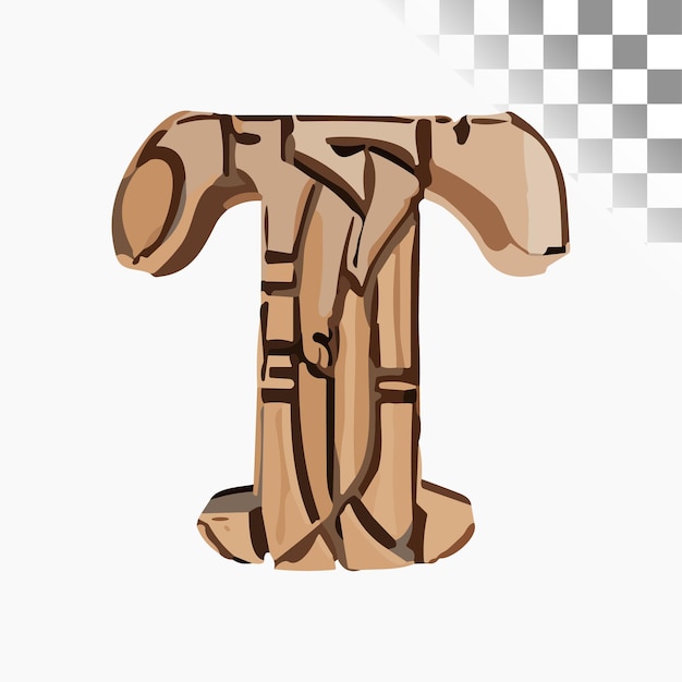 Vector t letter design stijlvol lettertype gebeeldhouwd hout alfabet