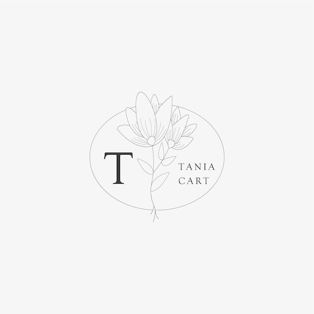 T Letter-logo met creatief bloemenconcept voor bedrijfsschoonheid, onroerend goed Premium Vector