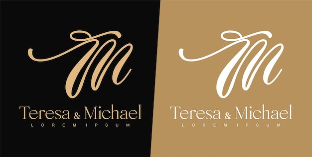 Vettore t e m lettera logo design modello matrimonio logo tipografia logo