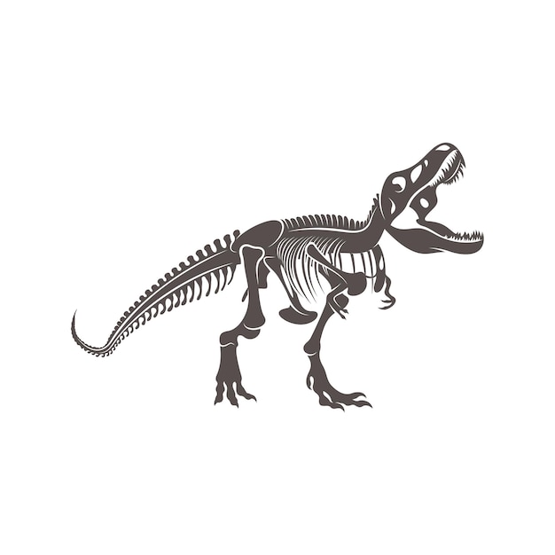 Скелет динозавра тираннозавра, иллюстрация силуэта негативного пространства. Кости доисторических существ. Опасный древний хищник. Элемент ископаемого дизайна тираннозавра.