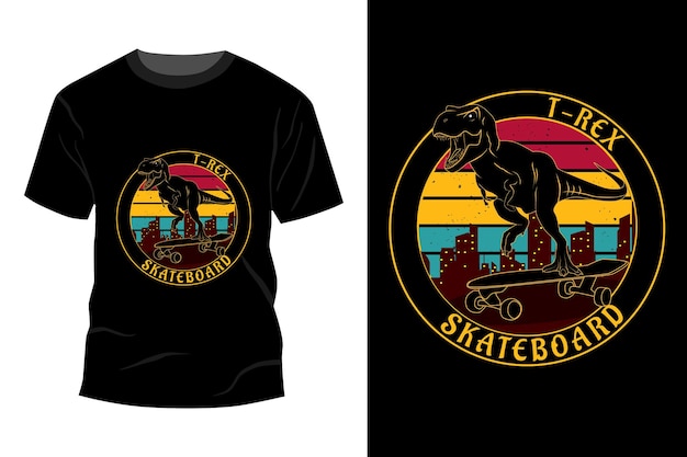 T-rex skateboard t-shirt mockup design vintage retrò