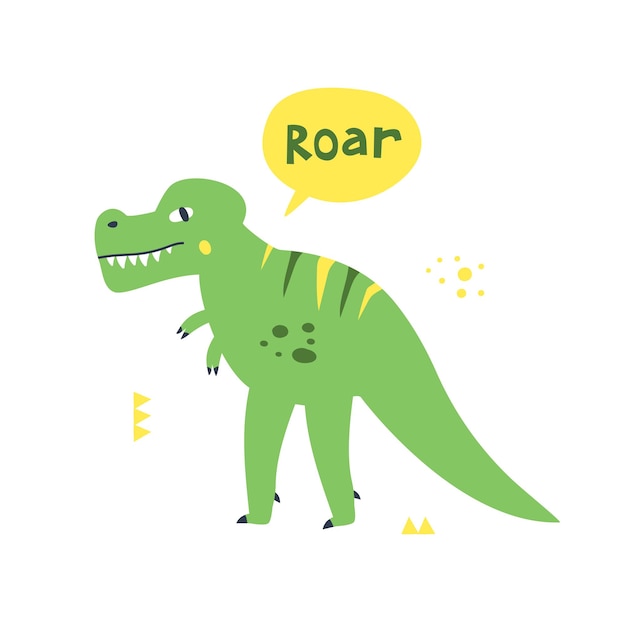 Illustrazione disegnata a mano di vettore di t-rex per libro per bambini, poster, carta. simpatico personaggio di dinosauro.