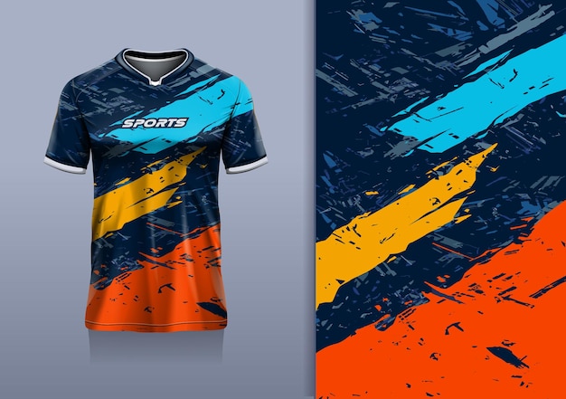 T Shirt abstract grunge sport jersey design for soccer racing esports running red blue color