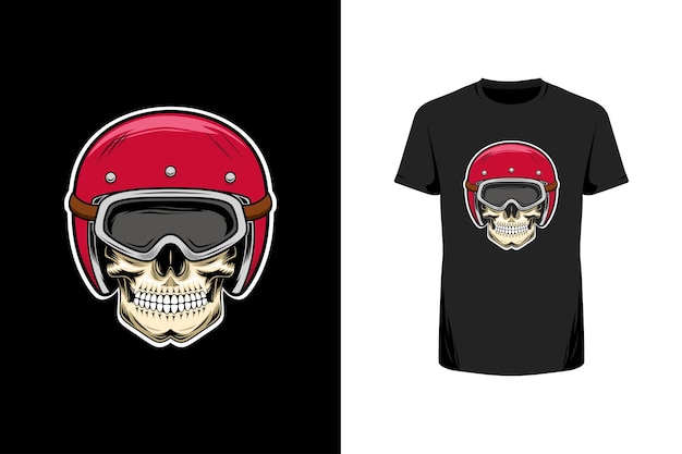 Vector t-shirt afbeelding ontwerp met mockup schedel gebruik rode retro helm