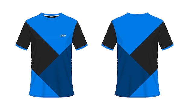 T-shirt blauw en zwart voetbal of voetbal sjabloon voor teamclub op witte achtergrond. jersey sport,