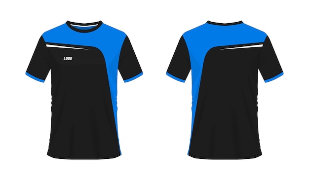 T-shirt blauw en zwart voetbal of voetbal sjabloon voor teamclub op witte achtergrond. jersey sport.