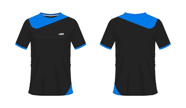白地にチームクラブのTシャツ青と黒のサッカーまたはサッカーのテンプレート。ジャージースポーツ。