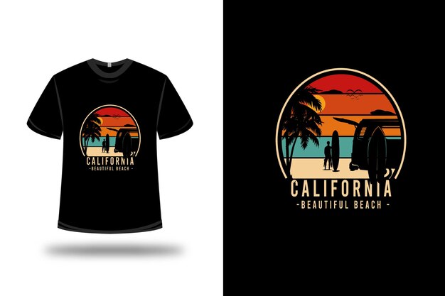 Tシャツカリフォルニア美しいビーチカラーオレンジグリーンとクリーム