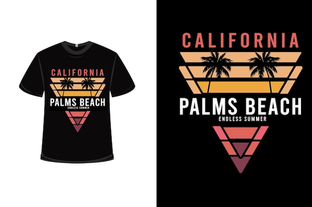 T-shirt california palms beach endless summer color orange and yellow