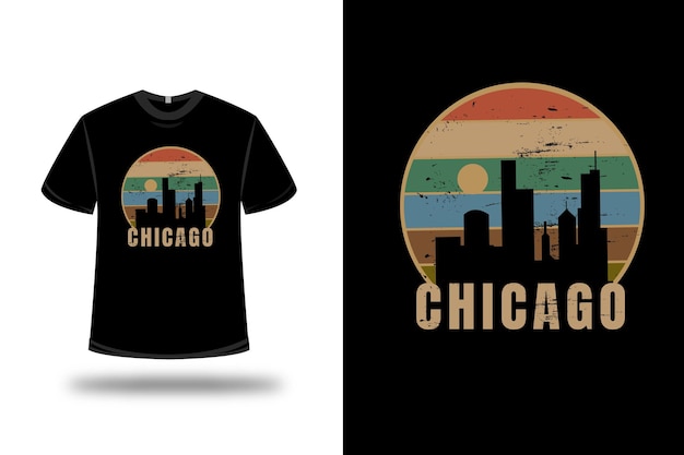 T-shirt chicago city color arancio crema e verde