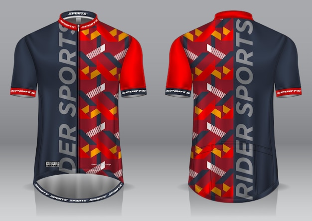 Vettore t-shirt da ciclismo in jersey con design uniforme anteriore e posteriore