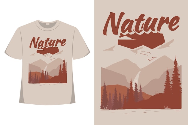 Vettore t-shirt design di avventura natura montagna pino piatto disegnato a mano stile vintage illustrazione