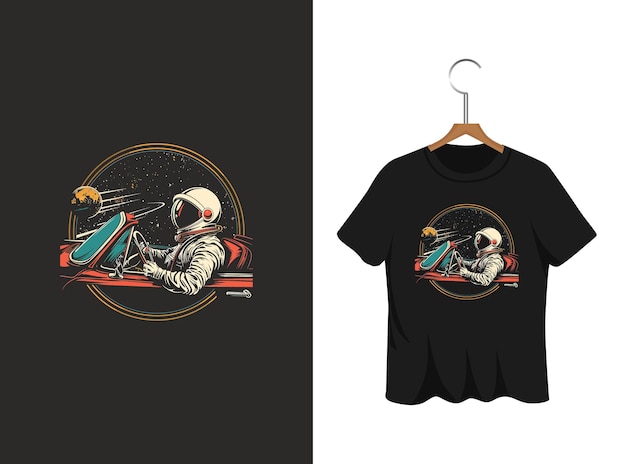 Vector t shirt design astronaut with car illustration